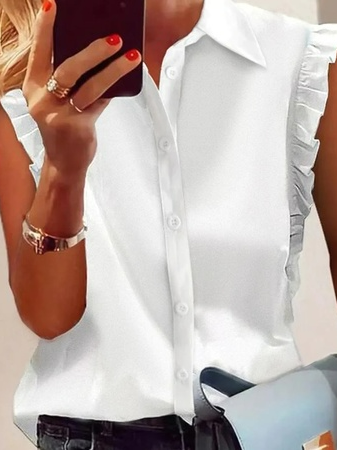 

Shirt Collar Loose Plain Casual Blouse, White, Shirts & Blouses