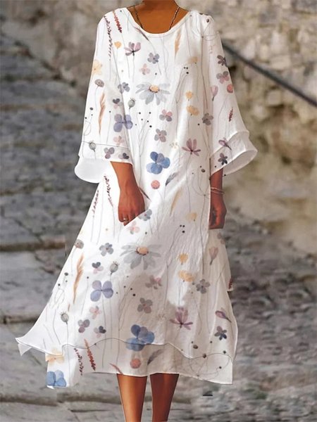 

Casual Scoop Neck Loose Dress, White, Dresses