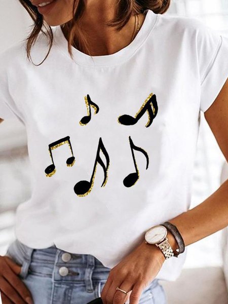 

Music Casual Regular Fit Crew Neck T-Shirt, White, T-Shirts
