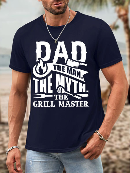 

Men Dad Letter Loose Text Letters Waterproof Oilproof And Stainproof Fabric Casual T-Shirt, Deep blue, T-shirts