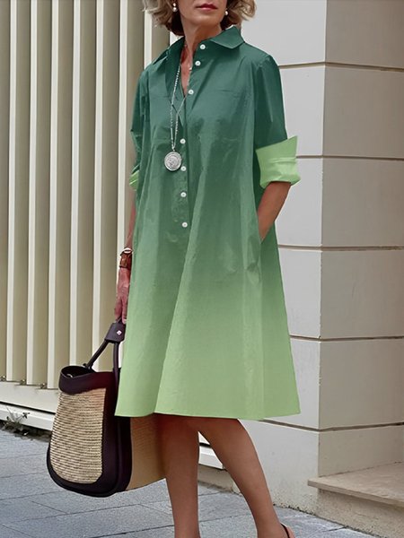 

Shirt Collar Urban Ombre Regular Fit Dress, Green, Mini Dresses