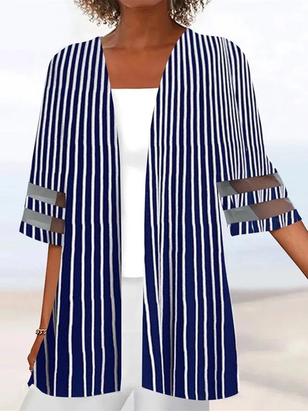 

Casual Striped Loose Kimono, Blue, Cardigans