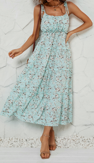 

Spaghetti Disty Floral Boho Regular Fit Dress, Green, Maxi