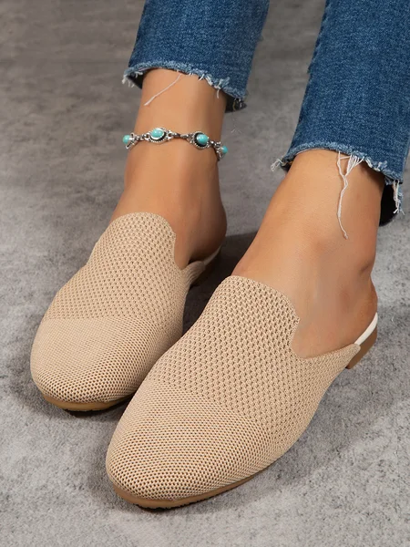 

Casual Breathable Mesh Fabric Mules, Apricot, Flats