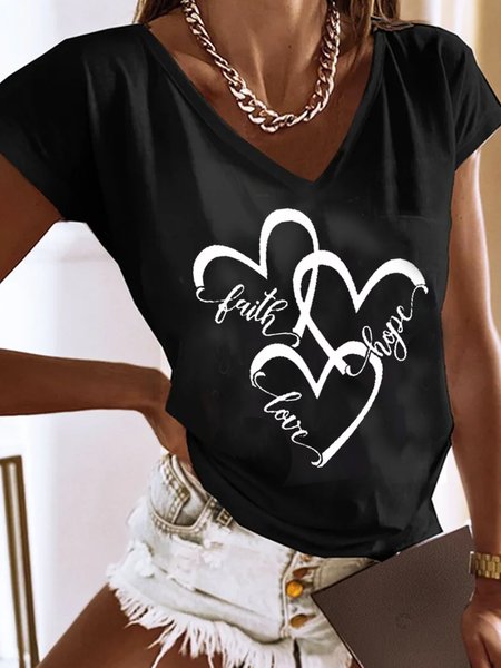 

Casual Loose Heart/Cordate T-Shirt, Black, T-Shirts