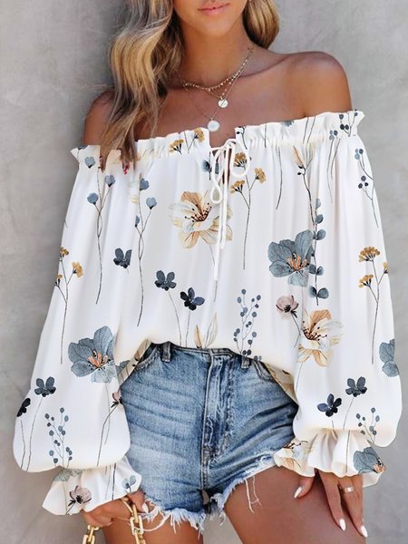 

Floral Vacation Cold Shoulder Regular Fit Shirt, White, Blouses and Shirts