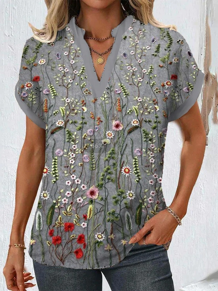 

Loose Casual V Neck Shirt, Gray, Shirts & Blouses