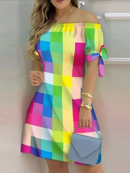 

Cold Shoulder Vacation Geometric Mini Dress With No Belt, As picture, Mini Dresses