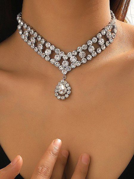 

Elegant Full Diamond Luxury Necklace Choker Fashion Party Female Jewelry, As picture, Necklaces