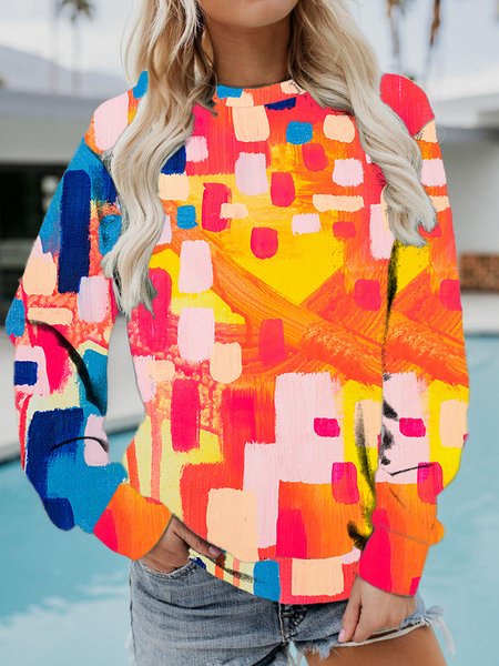 

Casual Crew Neck Regular Fit Abstract Sweatshirt, Orange, Sweatshirts & Hoodies