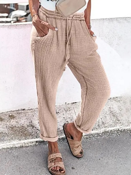 

Casual Plain Loose Pants, Khaki, Pants