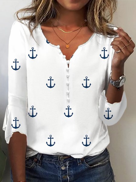 

Casual Anchor Notched Shirt, White, Shirts & Blouses