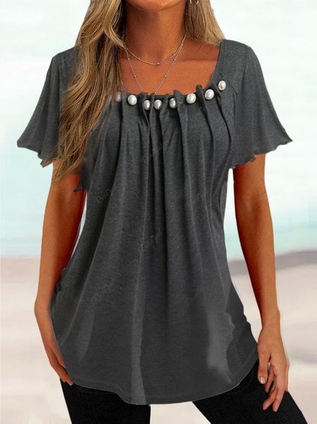 

Square Neck Casual Loose Beading TUNIC Shirt, Gray, Shirts & Blouses