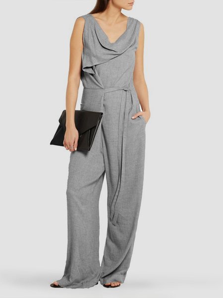 

Tank Urban Regular Fit Plain Crew Neck Jumpsuit, Gray, Jumpsuits