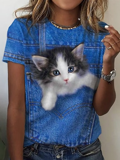 

Crew Neck Casual T-Shirt, Blue, T-Shirts