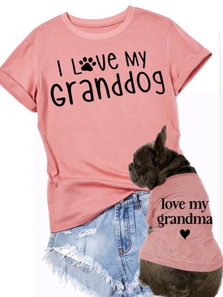 

Women's Funny I Love My Granddog Dog Lover Casual Matching Owener T-Shirt, Pink, T-shirts