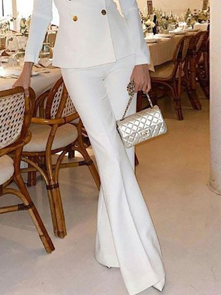

Plain Elegant Regular Fit Fashion Pants, White, Pants