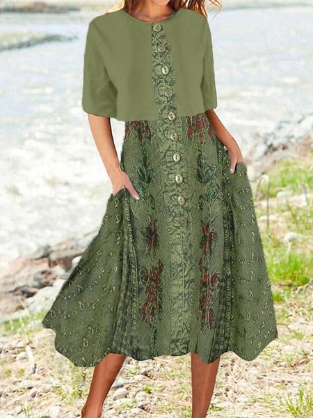

Loose Wrap Floral Elegant Two-Piece Set, Army green, Suit Set