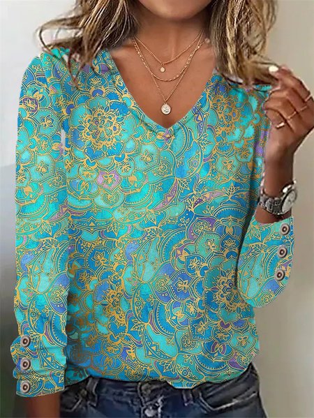 

Ethnic Crew Neck Casual T-Shirt, Green, T-Shirts