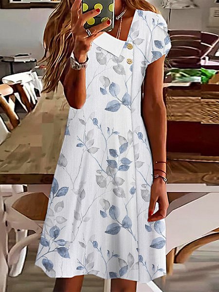 

Casual Asymmetrical Collar Loose Dress, White, Dresses