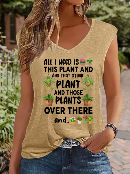 

Lilicloth X Manikvskhan Gift For Plant Lover All I Need Is This Plant And That Other Plant Cotton-Blend Simple Regular Fit Tank Top, Khaki, Tank Tops
