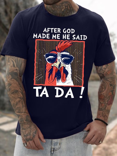 

Men's Funny After God Made Me He Said Tada Graphic Printing Loose Text Letters Casual Crew Neck T-Shirt, Purplish blue, T-shirts