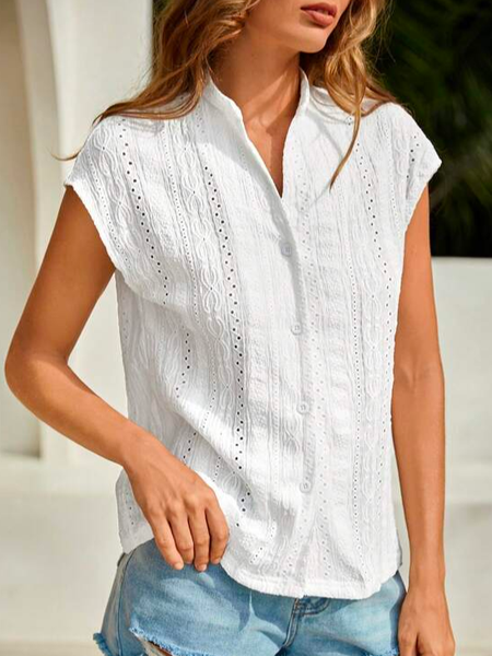 

Casual Geometric Eyelet Embroidery Batwing Sleeve Button Front Shirt, White, Shirts & Blouses