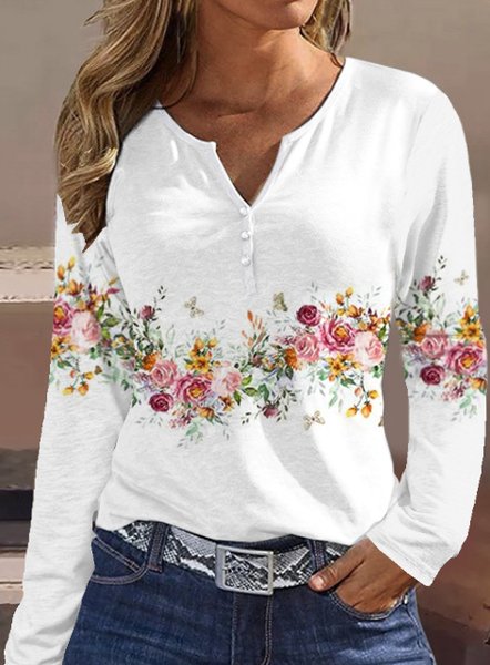 

Casual Floral Loose Shirt, White, Clothing
