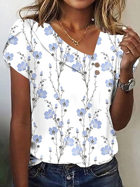

Floral Casual Loose T-Shirt, White, T-Shirts