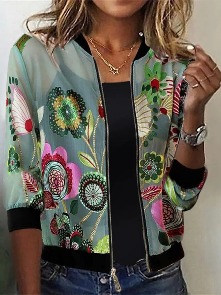

Floral Casual Others Zipper Jacket, Green, Jackets