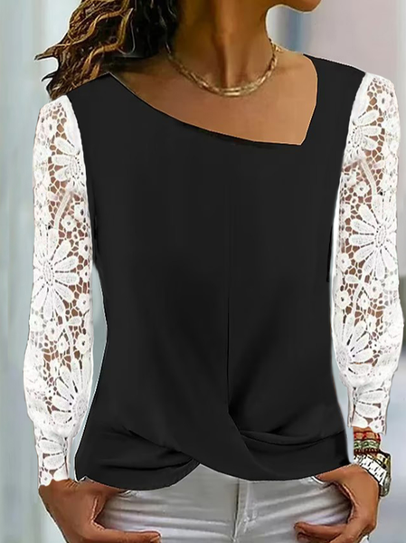 

Loose Plain Asymmetrical Casual Shirt, Black-white, Shirts & Blouses