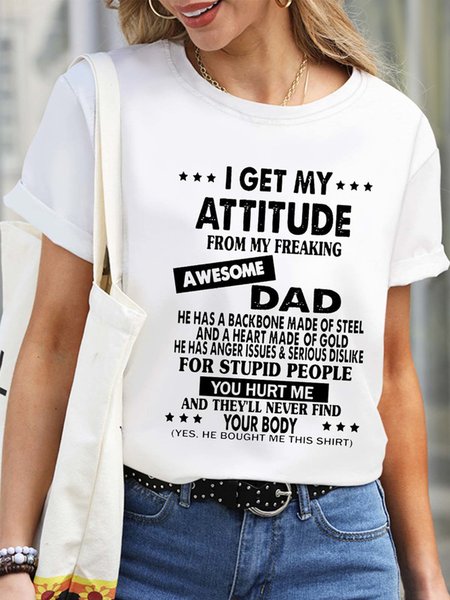 Women Attitude Dad Waterproof Oilproof And Stainproof Fabric Casual T-Shirt, White, T-shirts