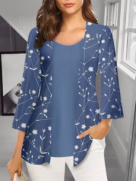

Loose V Neck Casual Two-Piece Set, Blue, Suit Set