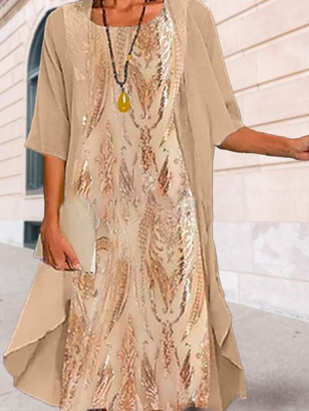 

Crew Neck Lace Ombre Elegant Two-Piece Set, Golden, Suit Set