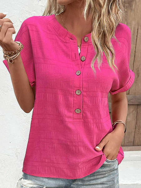 

Loose Plain V Neck Casual Shirt, Rose red, Shirts & Blouses