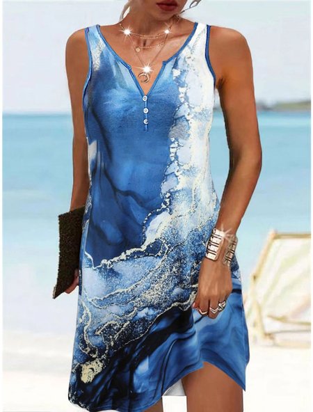

Blue Abstract Design Knit Tank Dress, Dresses