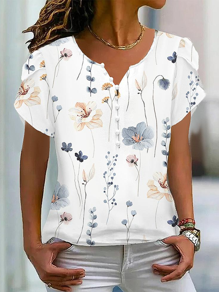 

Crew Neck Regular Fit Buckle Casual Shirt, White, Shirts & Blouses