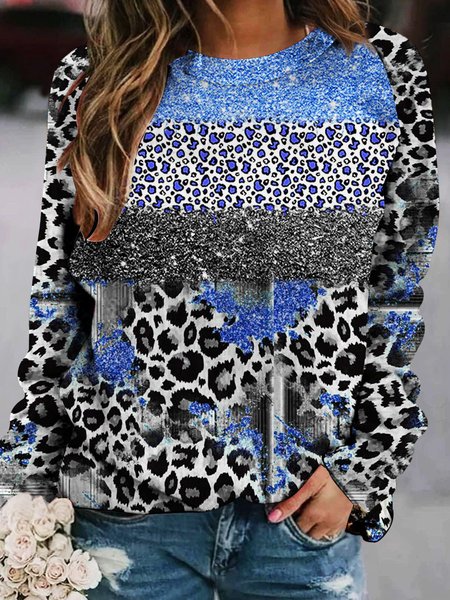 

Casual Leopard Regular Fit Sweatshirt, Blue, Sweatshirts & Hoodies