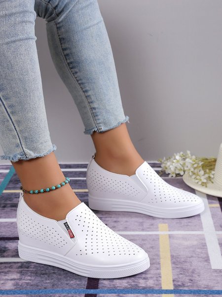 

White Hollow Breathable Heightening Casual Shoes, Flats