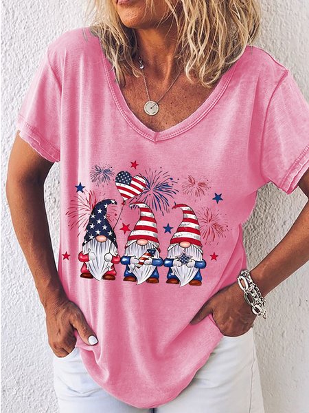 

Women's 4Th Of July Shirt Gnomes Celebration Independence Day Letters T-Shirt, Pink, T-shirts
