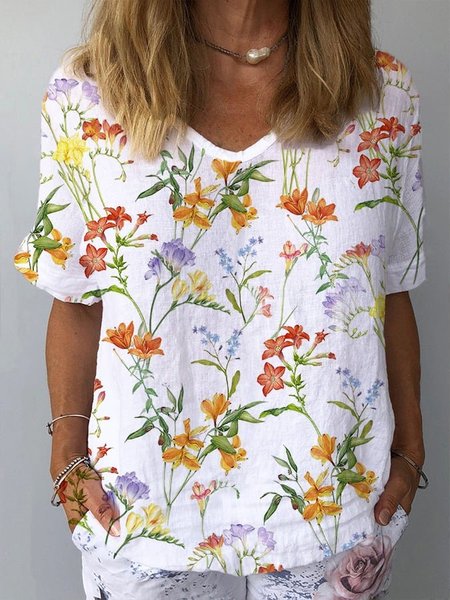 

Crew Neck Regular Fit Floral Casual Shirt, White, Shirts & Blouses