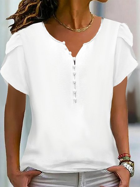 

Loose Plain Casual Notched Shirt, White, Shirts & Blouses