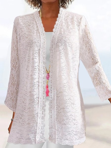 

Lace Casual Plain Kimono, White, Cardigans