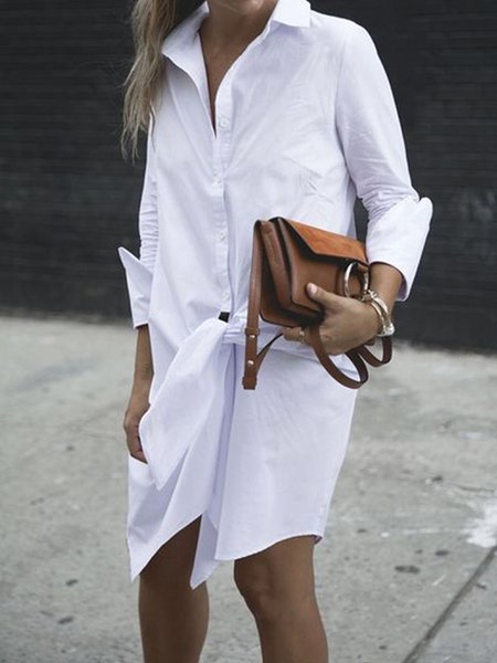 

Urban Shirt Collar Dress, White, Midi Dresses