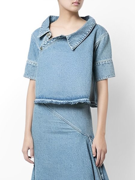 

Denim Regular Fit Plain Urban Denim Top, Blue, Tops