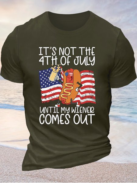 

Men's It's Not The 4th Of July Until My Wiener Comes Out Hot Dog Cotton T-Shirt, Green, T-shirts