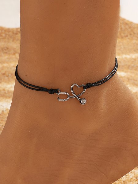 

Vacation Alphabet Leather Anklet Beach Nurses Day Women Jewelry, Black, Anklets