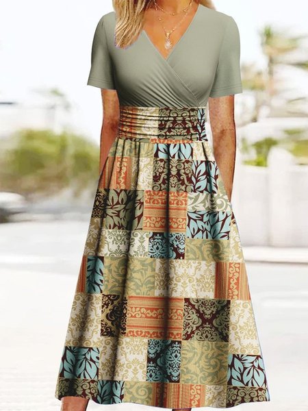 

Elegant Regular Fit V Neck Dress With, Green, Dresses
