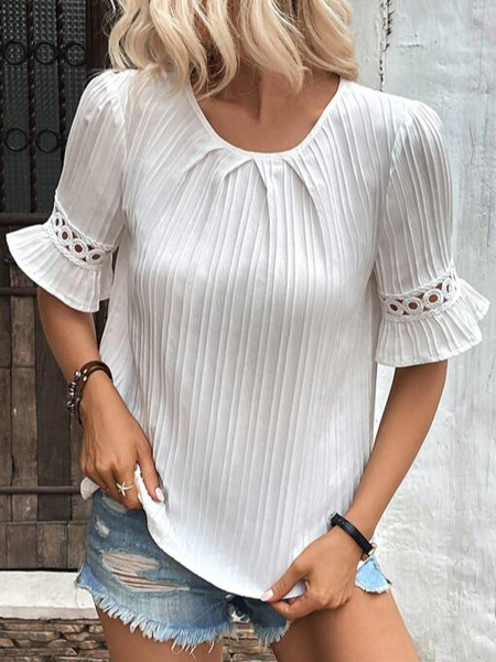 

Plain Lace Casual Crew Neck Shirt, White, Shirts & Blouses