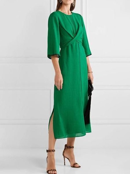 

Plain Crew Neck Urban Cross Dress With No, Green, Midi Dresses
